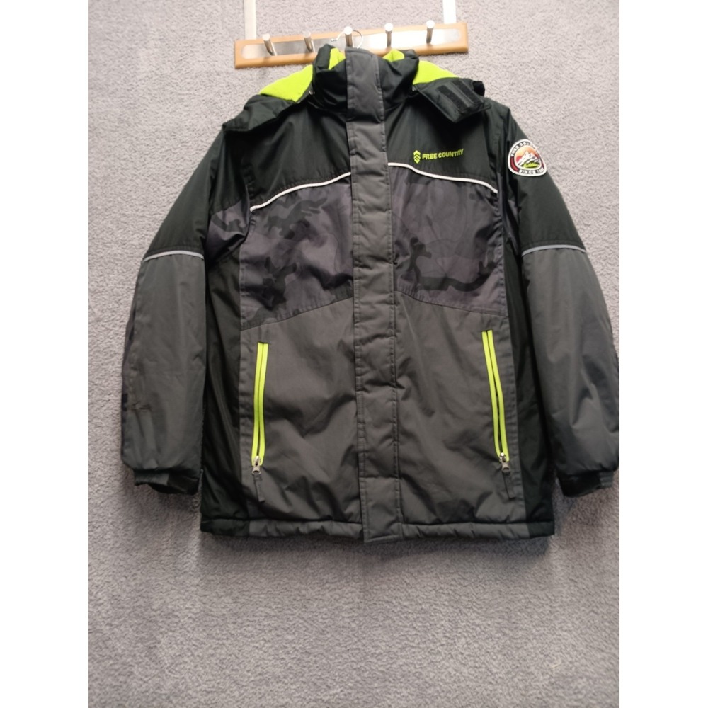 Free Country Boys Winter Jacket Black Gray Hooded Size 14/16